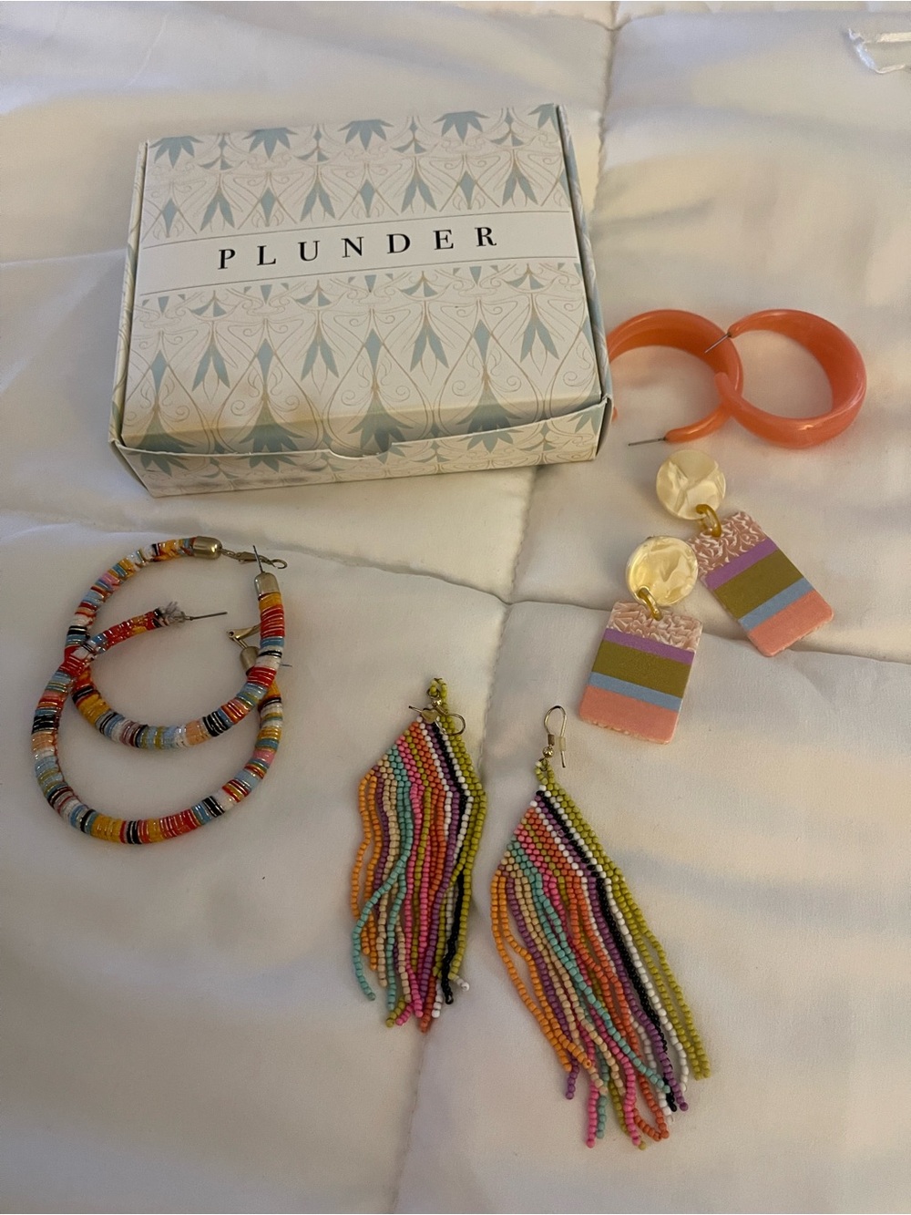 Plunder Mixed Bead & Resin Earring Set — Peach, Coral, Mint, Yellow, Lavender